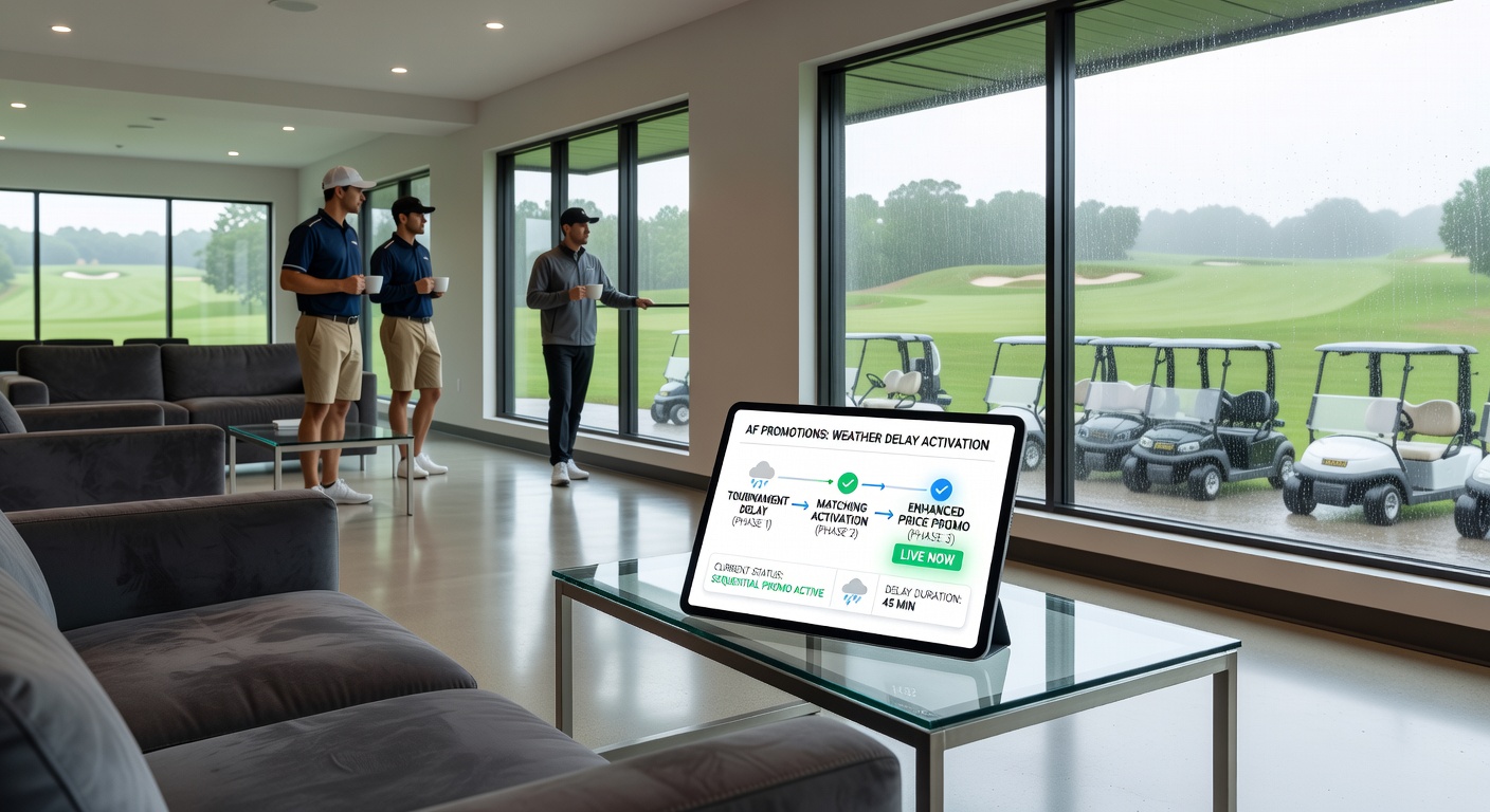 Split screen showing golf leaderboard next to sequential bonus activation timeline on a mobile gaming app