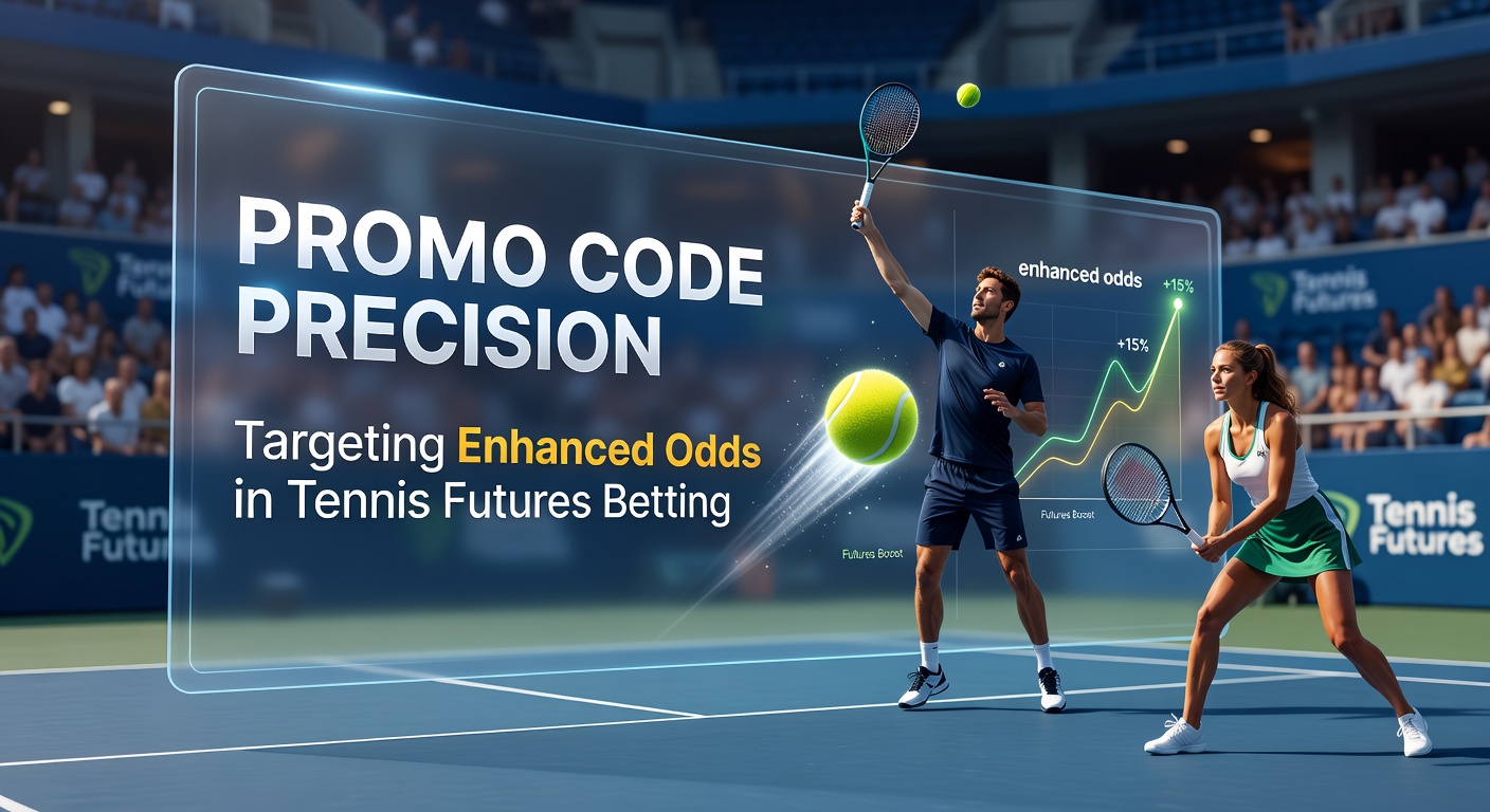 Digital screen displaying tennis futures odds board with highlighted promo code enhancements and tournament brackets