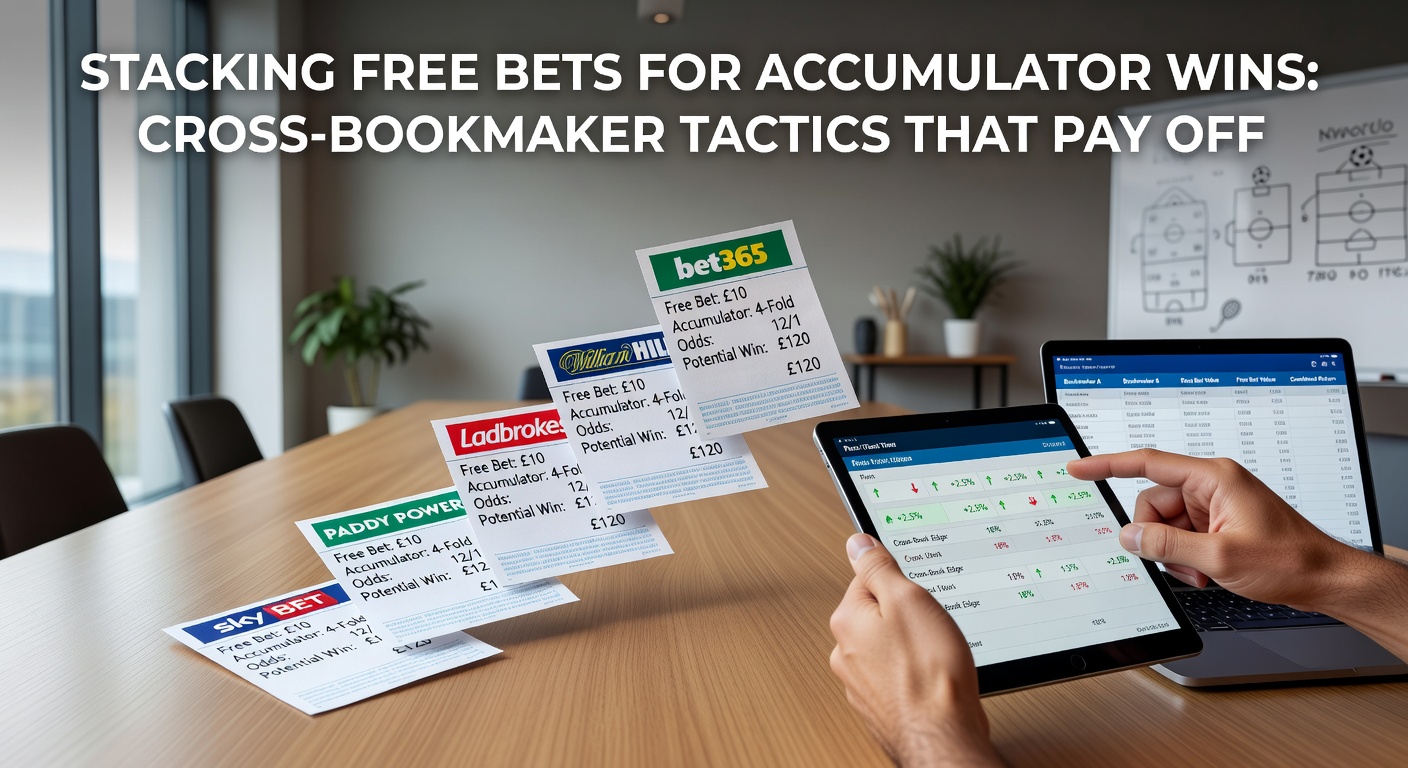 Visual breakdown of stacking free bets across multiple bookmakers to build a high-odds accumulator